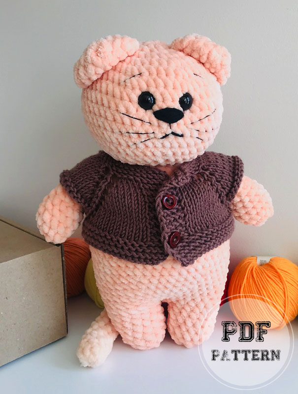 Crochet Plush Cat with Cardigan Amigurumi PDF Pattern (2)