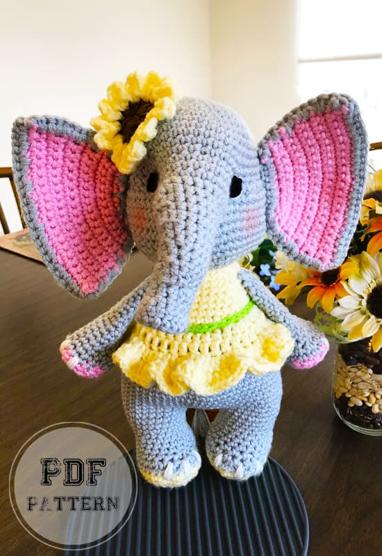 Sunflower Crochet Elephant Doll PDF Amigurumi Pattern (2)
