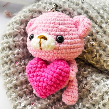 Little Pink Bear Crochet Keychain Free PDF Pattern (2)