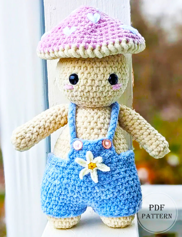 Mushroom Doll in Overalls Free PDF Crochet Pattern (1)