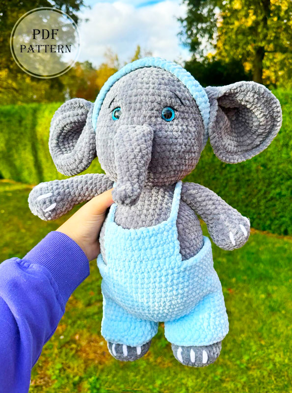 Plush Elephant with Overall Free Crochet Pattern (2)