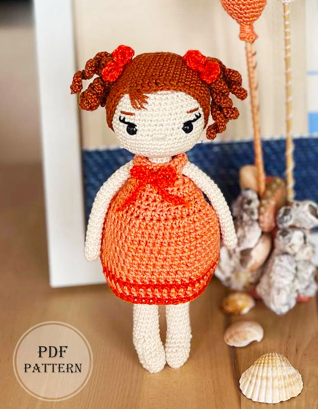 Crochet Doll in Orange Dress PDF Pattern (1)