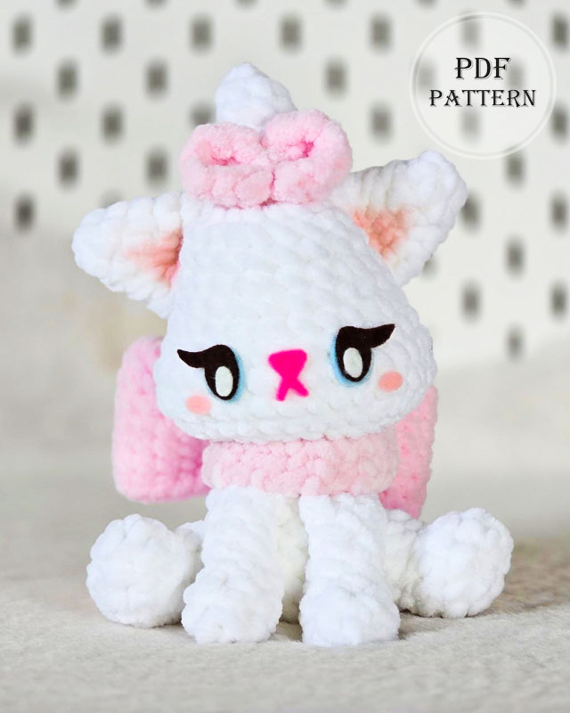 Molly the White Cat with Bow Crochet PDF Pattern (2)