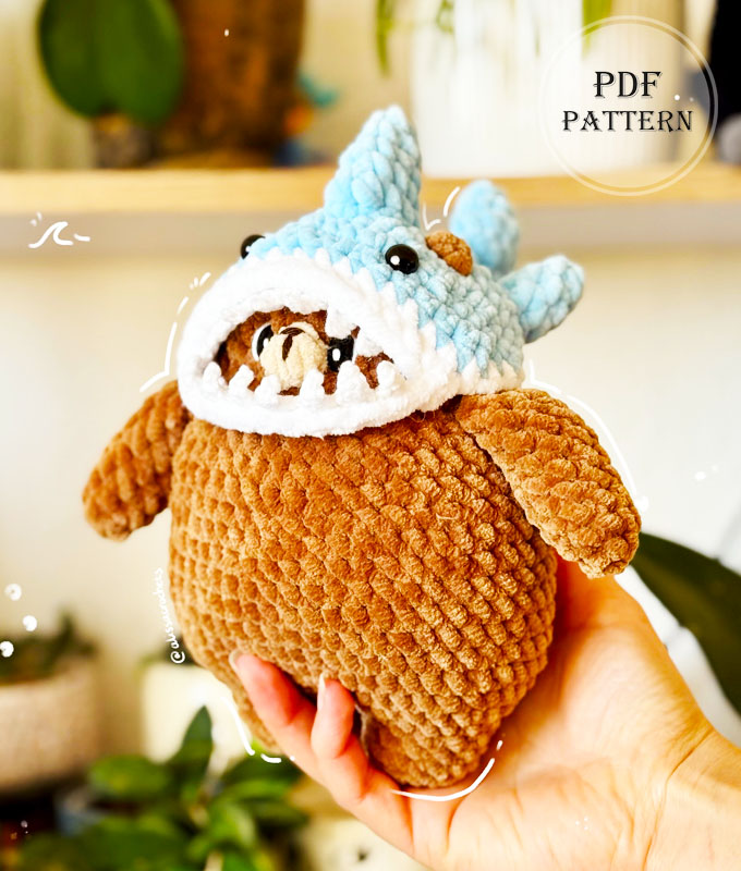 Bear with Shark Hat Amigurumi Free Pattern (2)