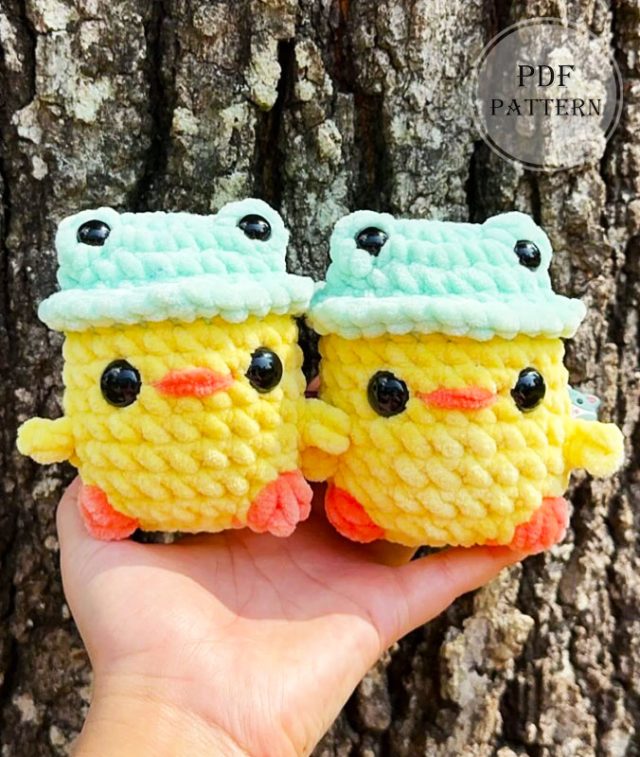 Chubby Duck with Frog Hat Crochet PDF Pattern
