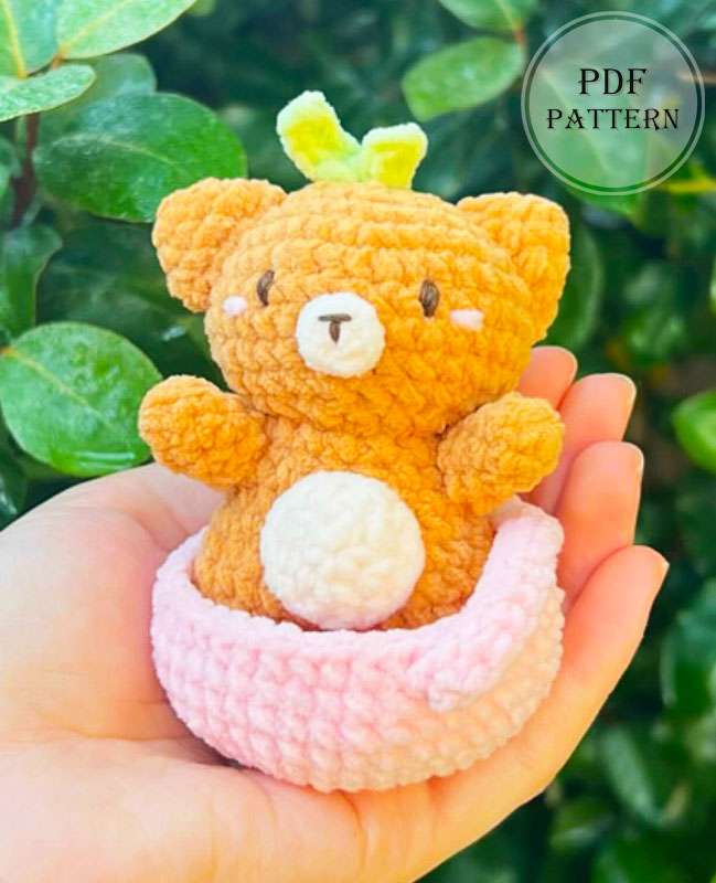 Crochet Bear in Pink Basket for Beginners Free Pattern (2)